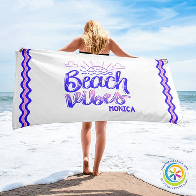 Personalized Beach Vibes Beach Bath Towel-ShopImaginable.com